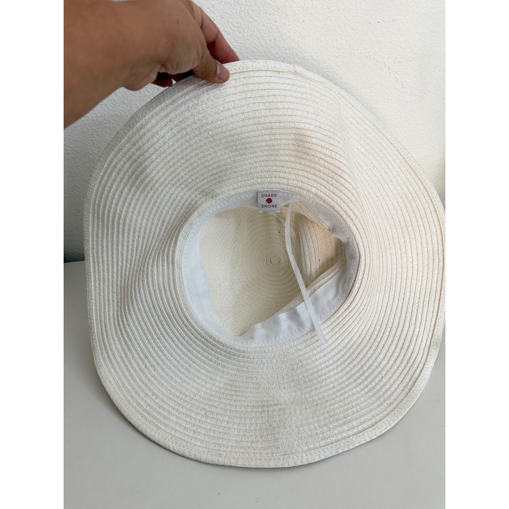 Shade & Shore Cream Off White Floppy Straw Sun Hat Wide Brim Beach Summer Hat - Picture 4 of 6